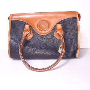 Vintage 80s Dooney & Bourke AWL Satchel Black Brown Leather Purse Crossbody Bag